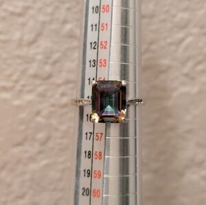 Sz 7.25 Genuine Mystic Topaz Princess Cut Sterling Silver Ring